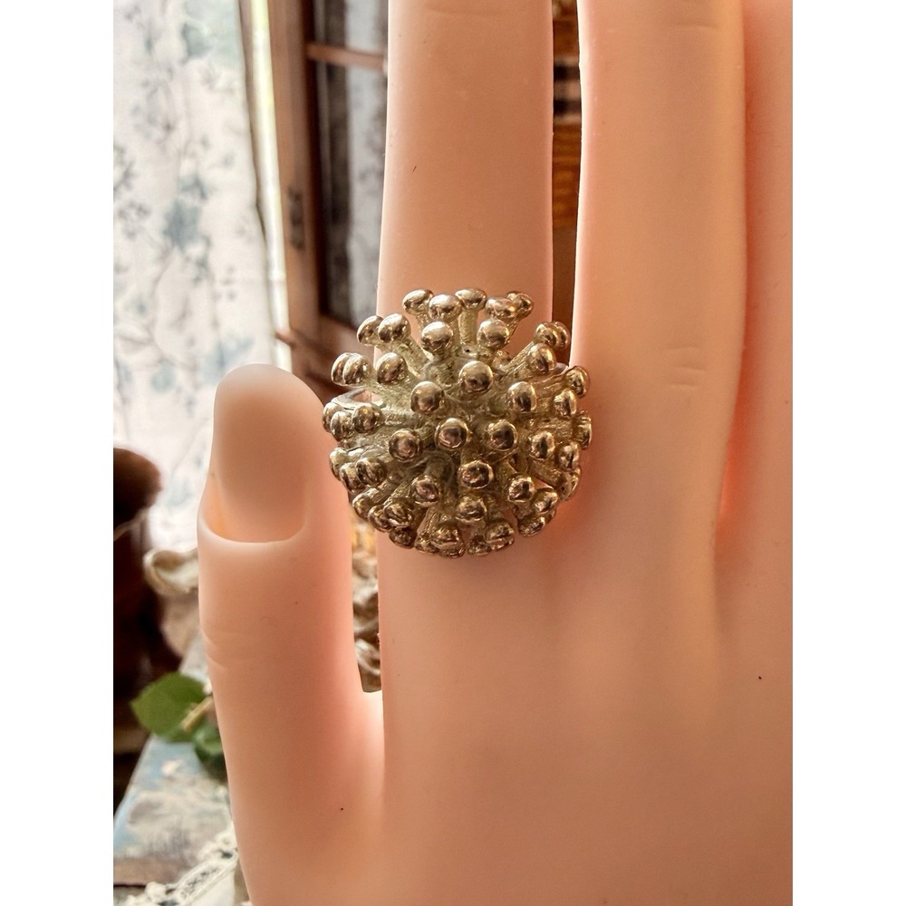 Vintage Domed Shooting Star Burst 925 Sterling Silver Statement Ring Sz 7.5